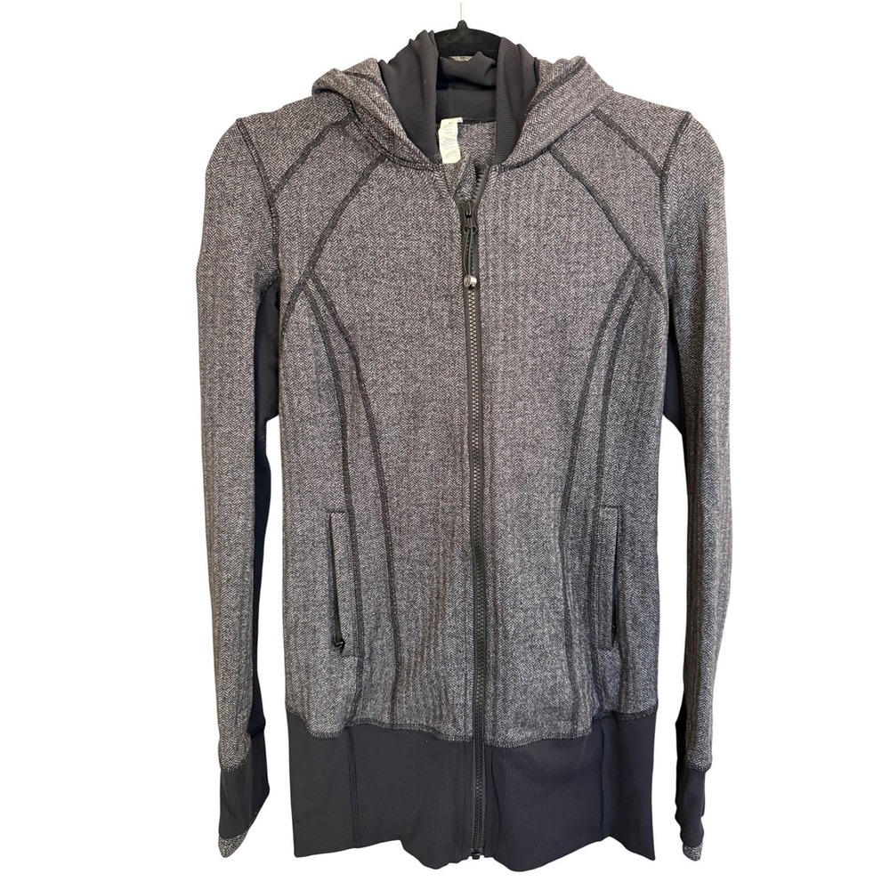 Lululemon Daily Practice Jacket Heathered Slate Black‎ Herringbone Knit Size 6